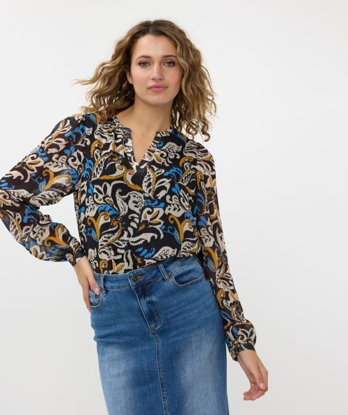 EsQualo Blouse V-neck Elegant Leaves