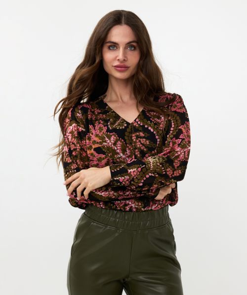 EsQualo Blouse V-neck Global Flower
