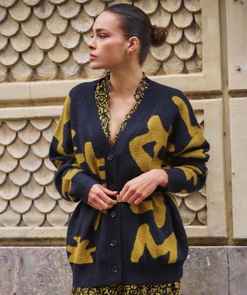 EsQualo Cardigan intarsia letters