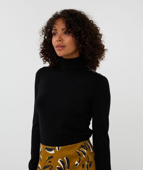 EsQualo Sweater shldr button col basic knit