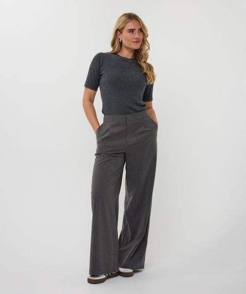 EsQualo Trousers adjustable waist wide pinstripe