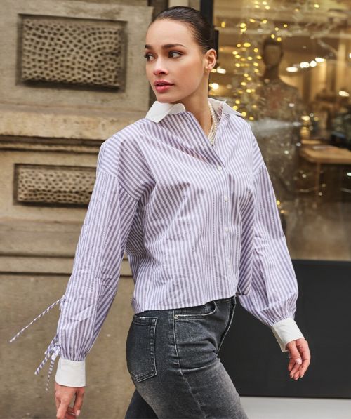 EsQualo Blouse cropped stripes rhinestones