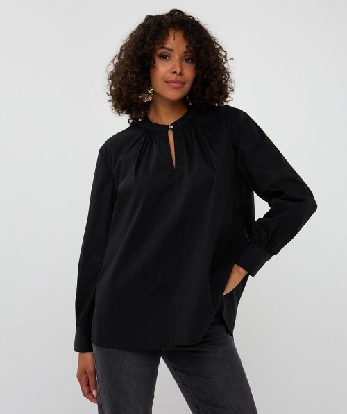 EsQualo Blouse round neck cotton poplin