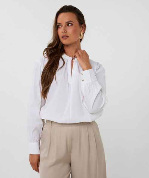 EsQualo Blouse round neck cotton poplin