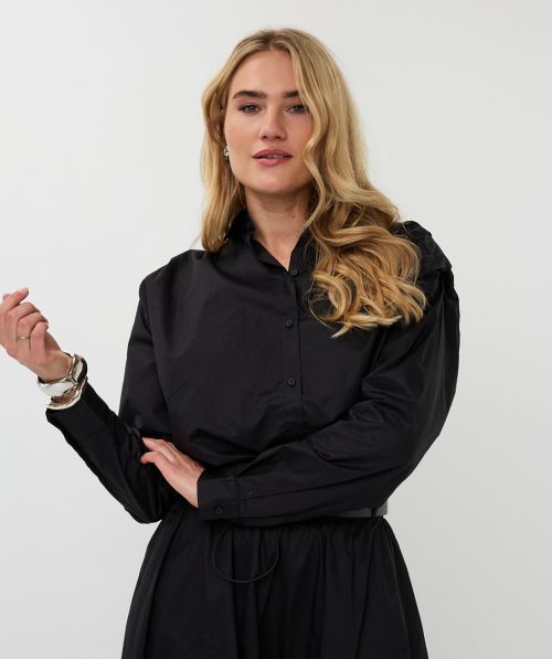 EsQualo Blouse cropped drawstring poplin