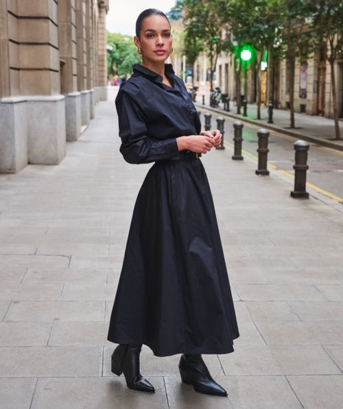 EsQualo Skirt long poplin pockets poplin