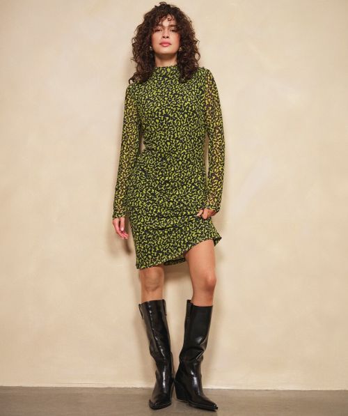 EsQualo Dress gathering Little City mesh