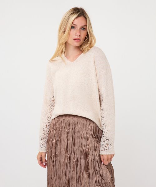 Sweater lace v-neck