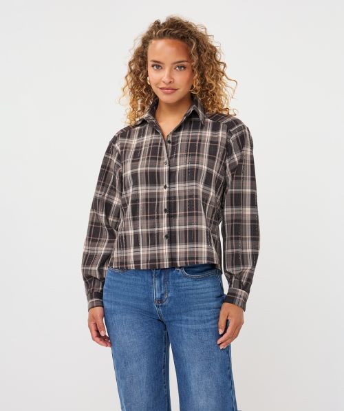 Blouse short check collar strass