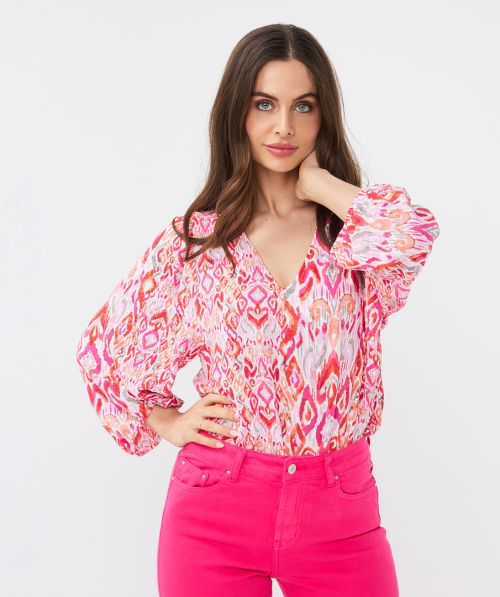 EsQualo Blouse V-neck lkat Wave