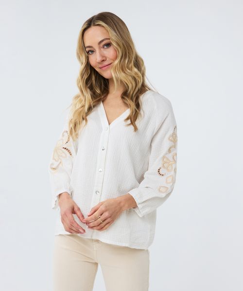 EsQualo Blouse embroidery waffle