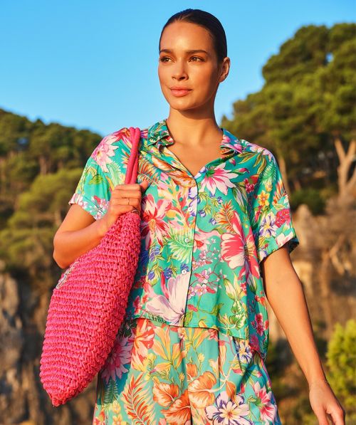 EsQualo Blouse short Disco Flower