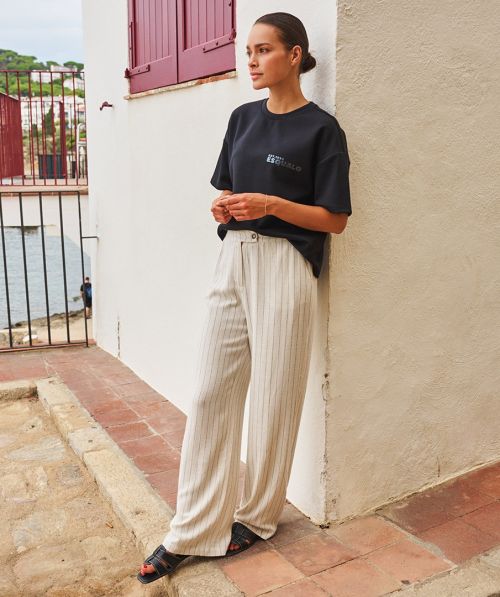 EsQualo Trousers linen stripe