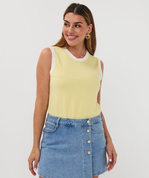 Top slv/lss contrast rib basic knit