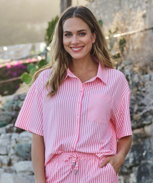 Blouse s/slve contrast stripe