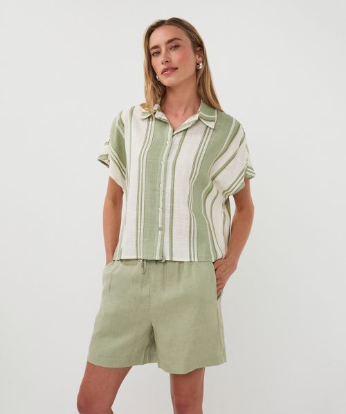Blouse short striped linen