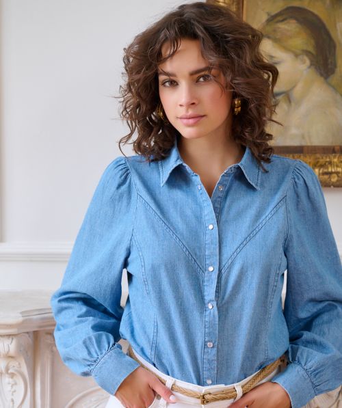 Blouse puffed denim