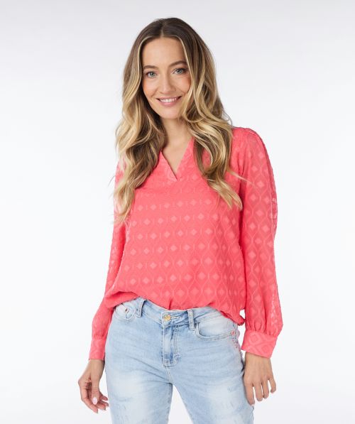 EsQualo Blouse V-neck fancy plumetis