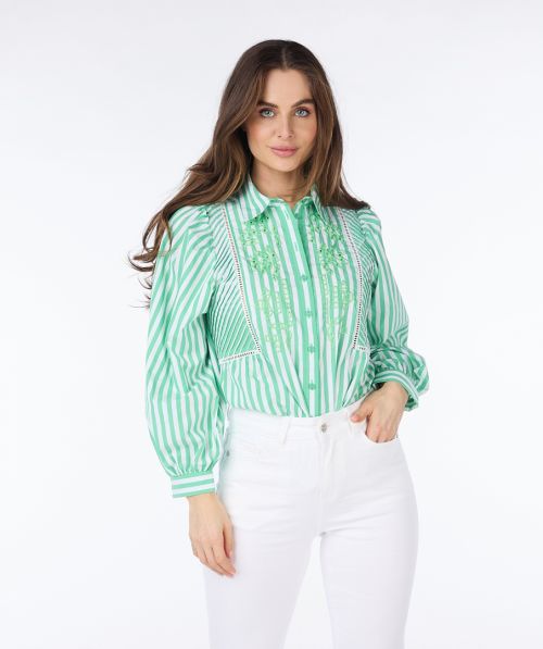 EsQualo Blouse striped embroidery
