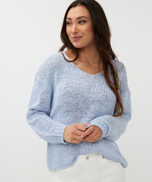 EsQualo Sweater V-neck tape yarn