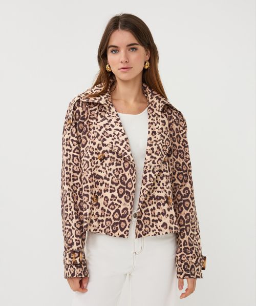 Coat trench short leopard
