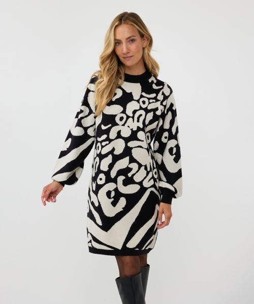EsQualo Dress 2tone jacquard animal