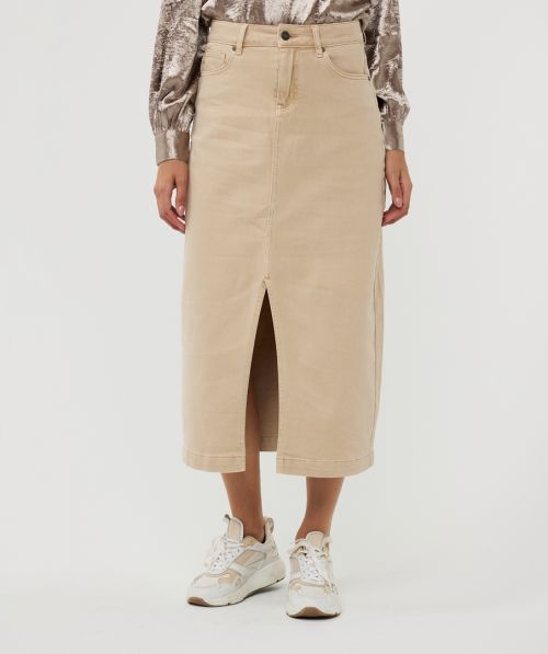 EsQualo Skirt jeans maxi slit garment dye