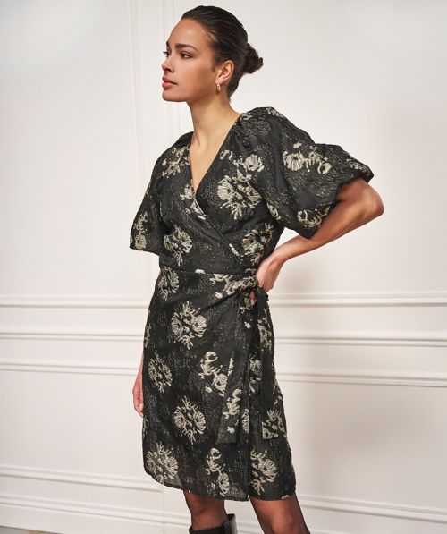 EsQualo Dress jacquard puff slve