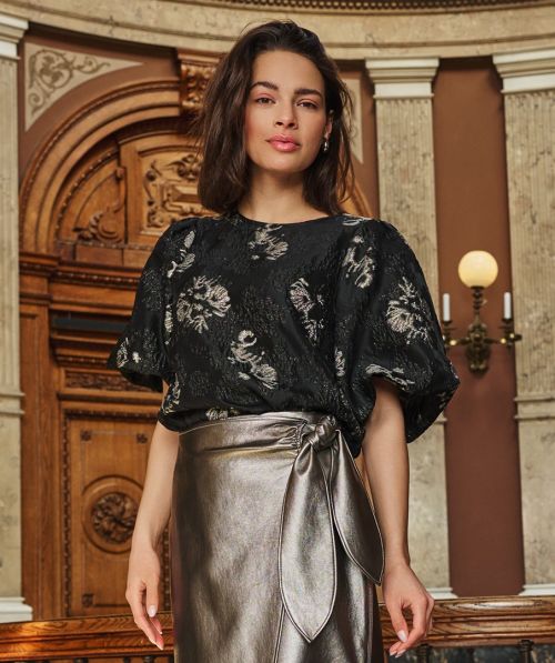 EsQualo Top jacquard puff slve