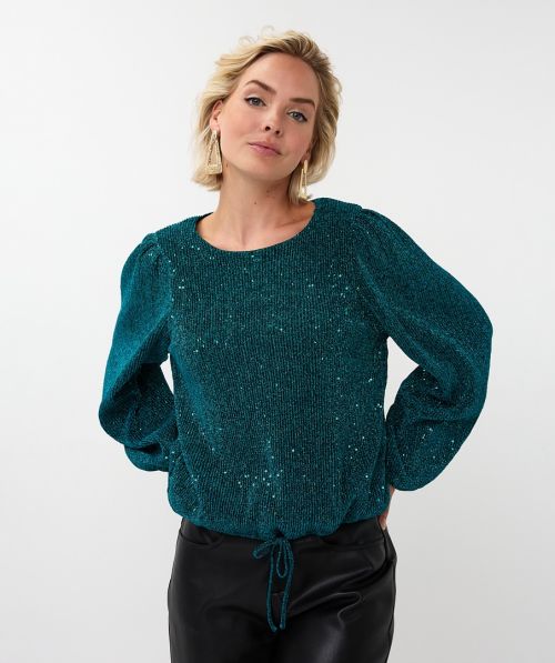 EsQualo Blouse ribbed lurex sequins