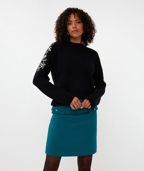 EsQualo Sweater rib shoulder sequins