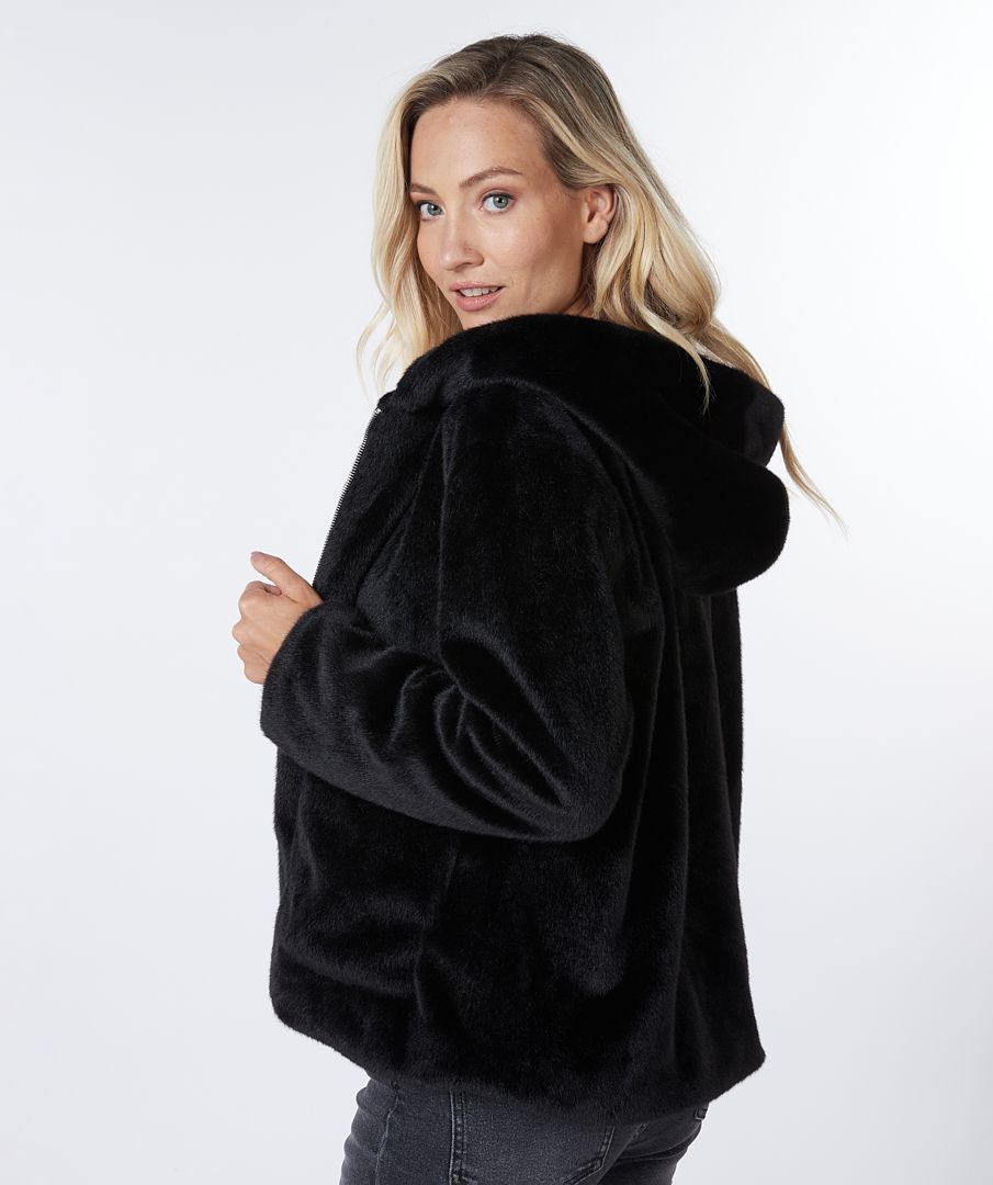 Coat short hood fake fur