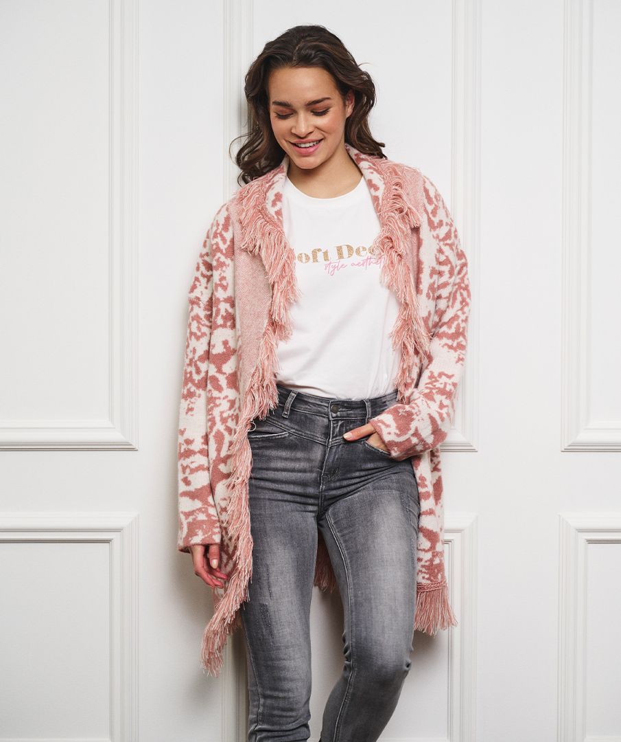 Cardigan jacquard fringes