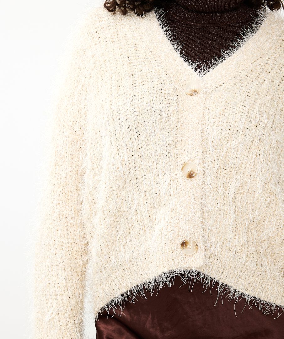 Hairy knit cardigan top