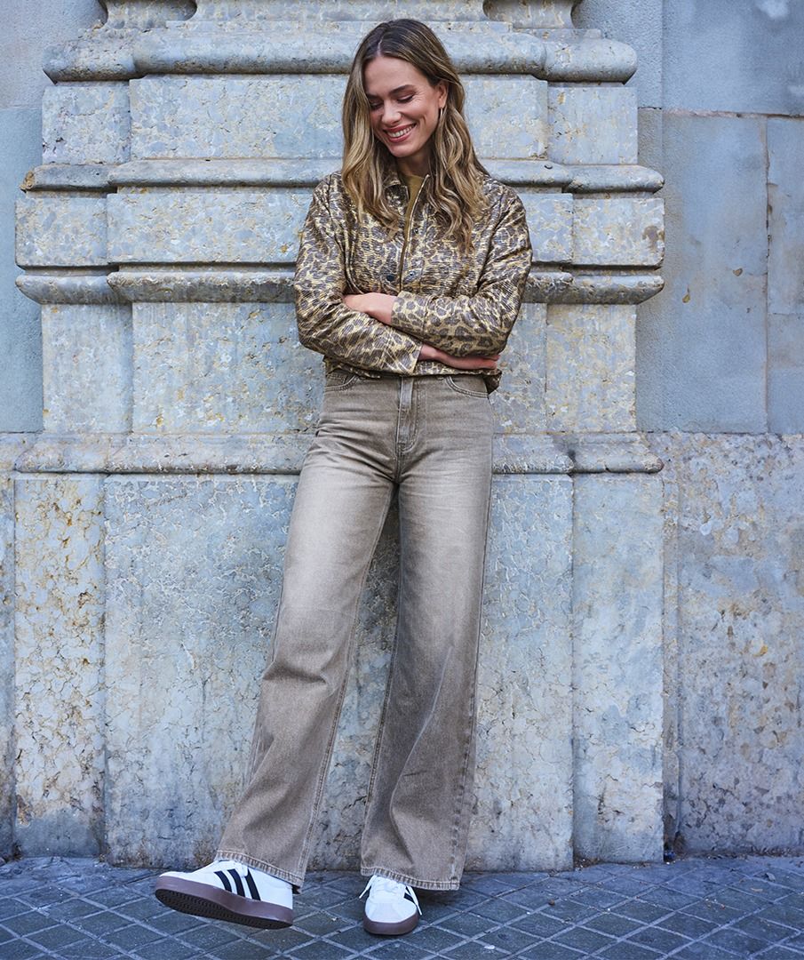 Trousers wide leg garment dye