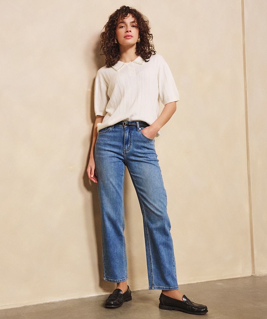 Trousers straight embellished jeans