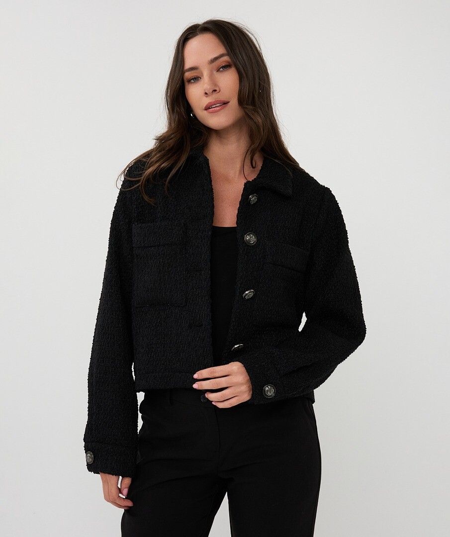 Jacket solid tweed fancy buttons