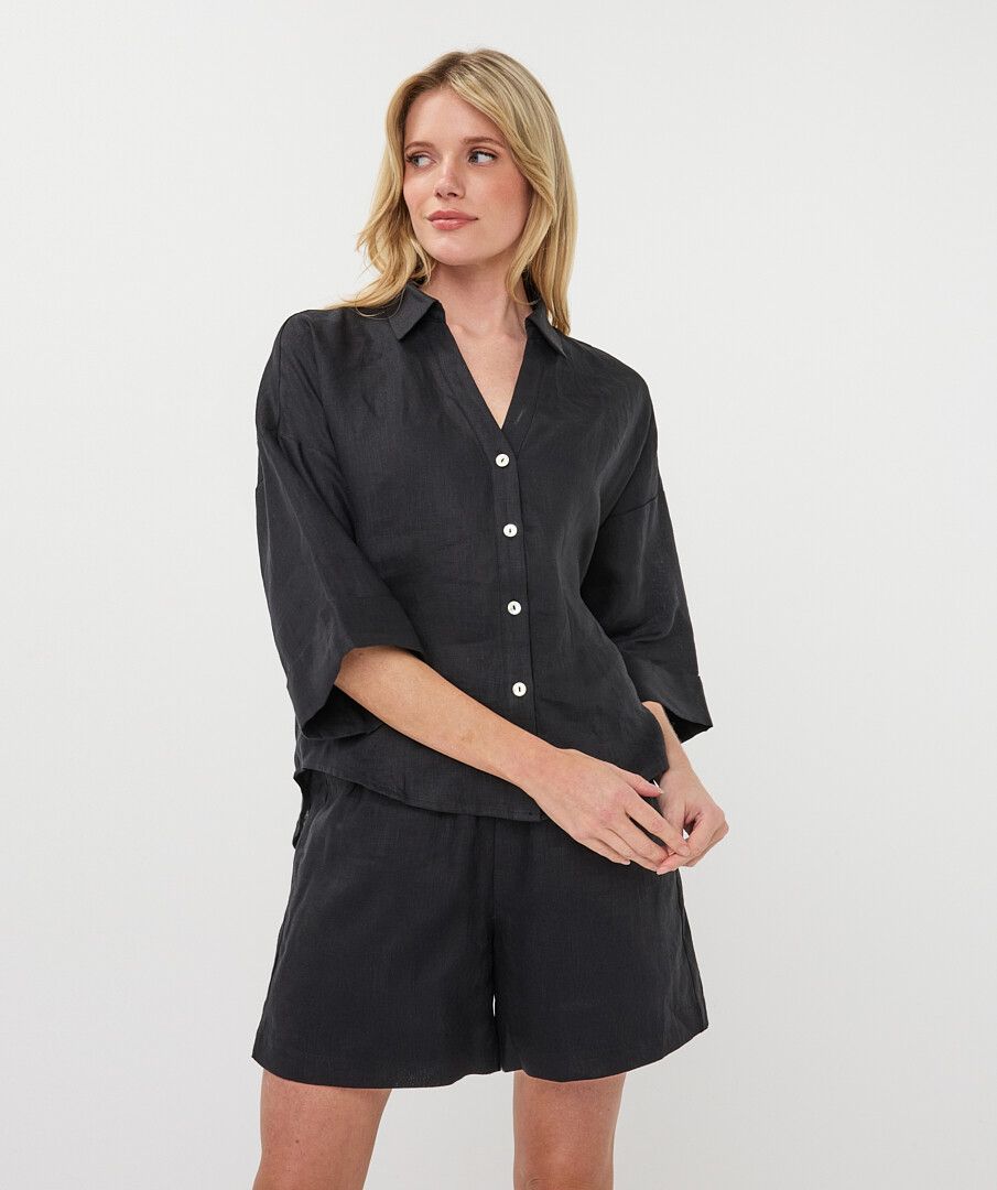 Blouse turn up linen