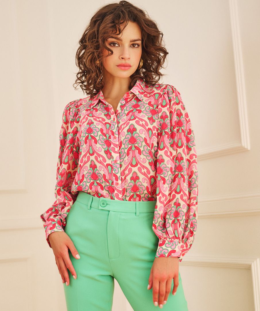 Blouse puff shimmer print
