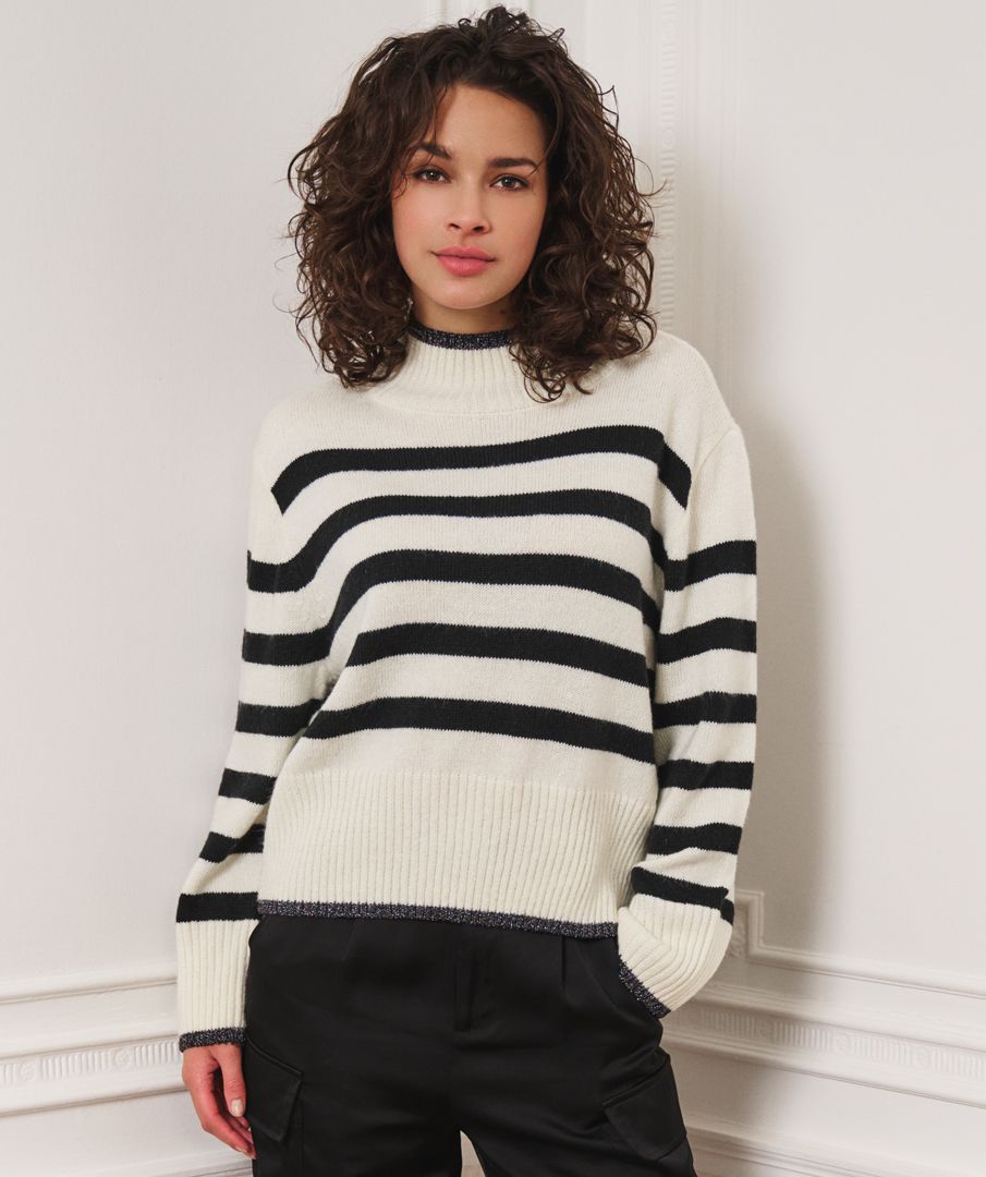 Sweater col striped lurex