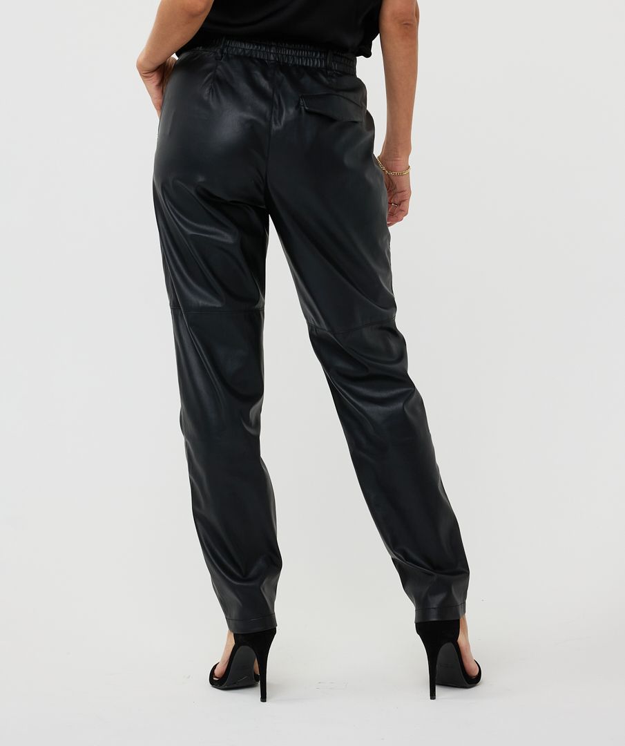 Black leather jogger trousers sale