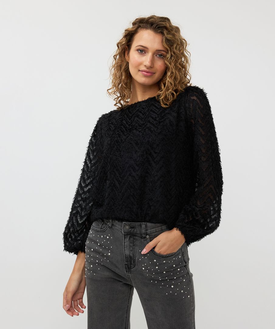 Blouse R/neck fluffy zigzag plumetis