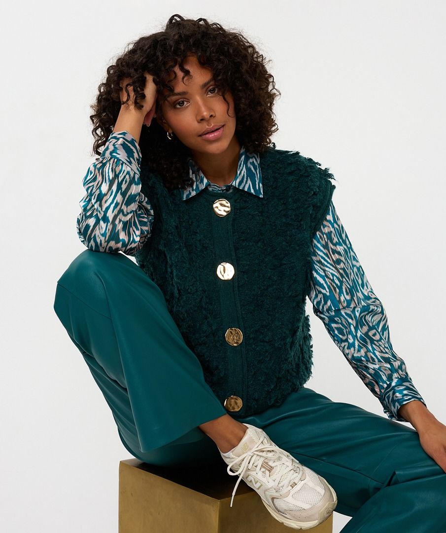 Cardigan fringes big buttons